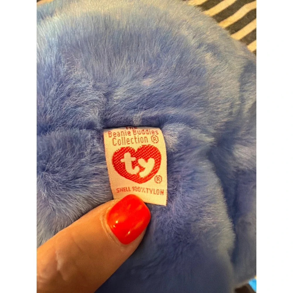 Ty Beanie Buddies Clubby II Blue Teddy Bear Plush Silver Ribbon 1999 Tylon Shell